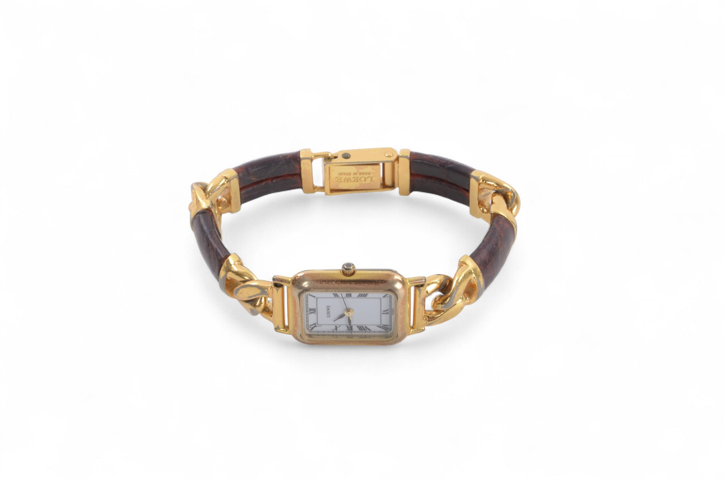 Loewe Watch Square Watch Ladies Quartz Gold tone Brown Antique Vintage Wristwatch Designer Classic