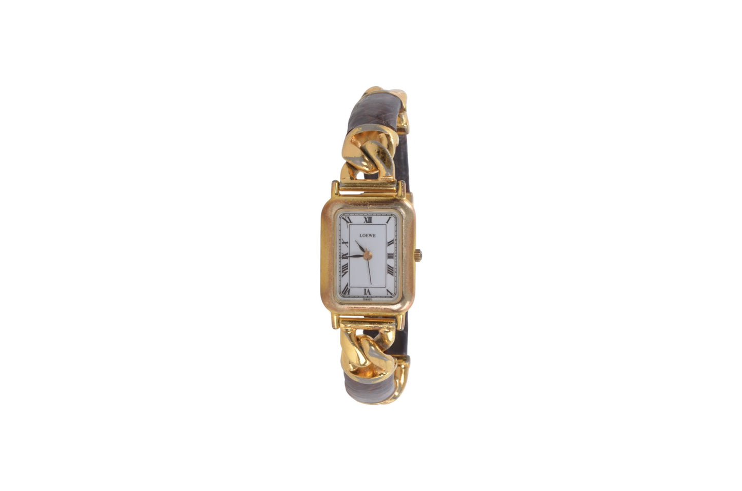 Loewe Watch Square Watch Ladies Quartz Gold tone Brown Antique Vintage Wristwatch Designer Classic