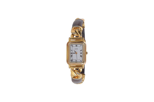Loewe Watch Square Watch Ladies Quartz Gold tone Brown Antique Vintage Wristwatch Designer Classic