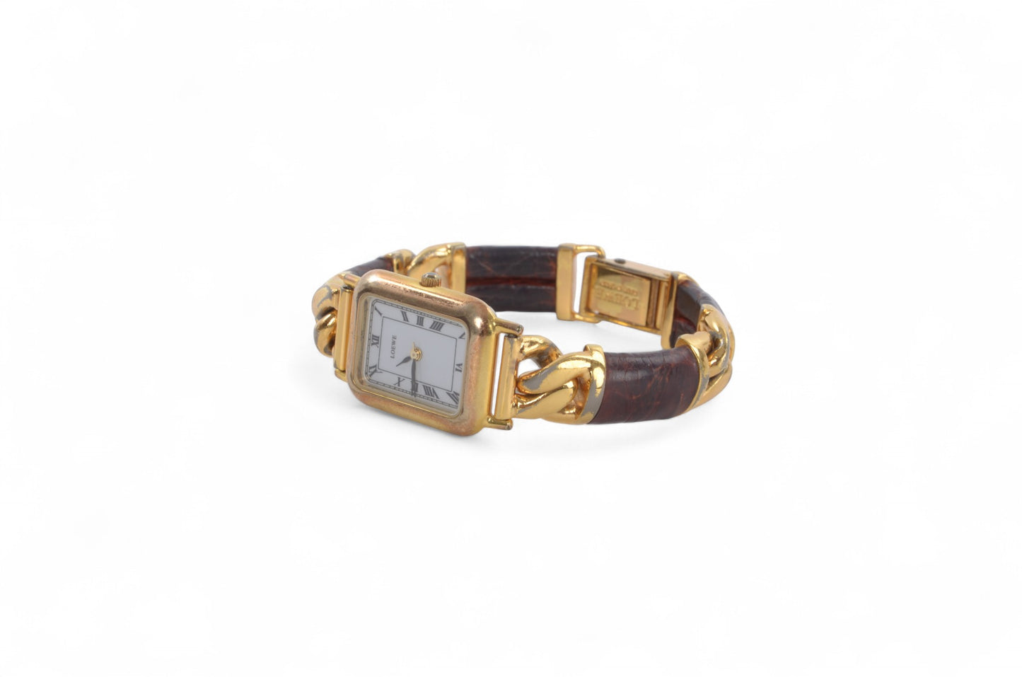 Loewe Watch Square Watch Ladies Quartz Gold tone Brown Antique Vintage Wristwatch Designer Classic