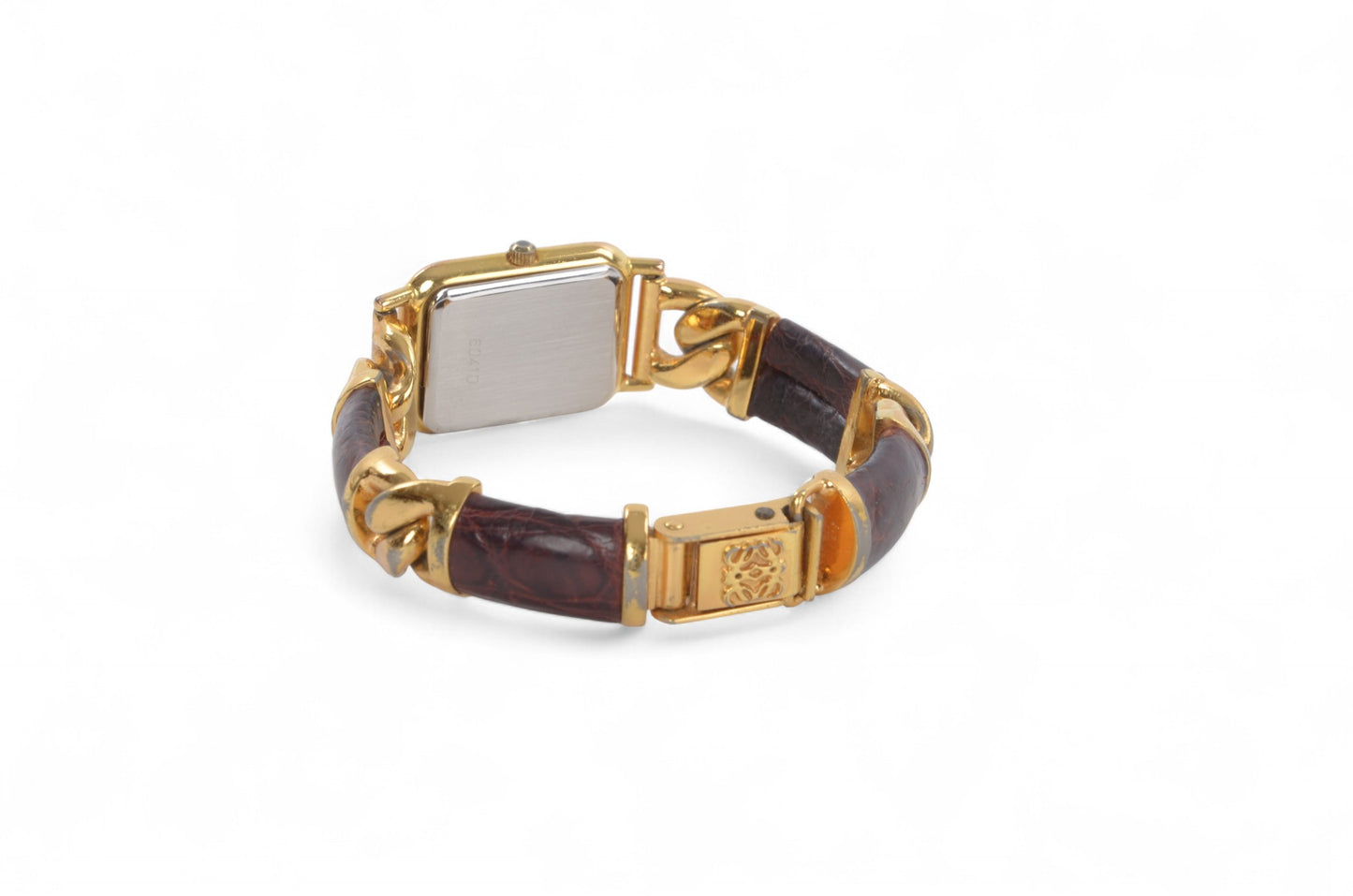 Loewe Watch Square Watch Ladies Quartz Gold tone Brown Antique Vintage Wristwatch Designer Classic