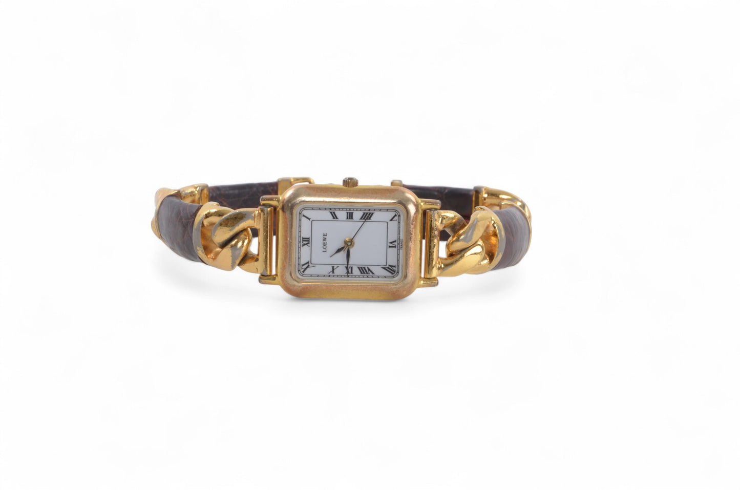 Loewe Watch Square Watch Ladies Quartz Gold tone Brown Antique Vintage Wristwatch Designer Classic