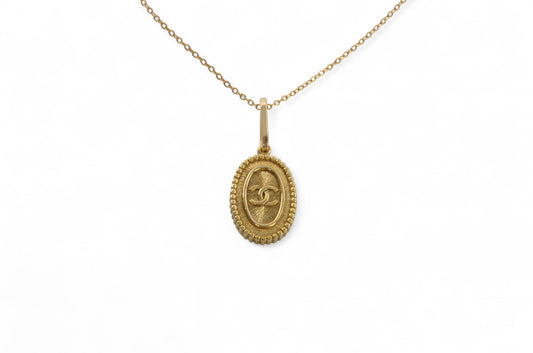 Chanel Vintage CC Coco Dangle Victorian Medallion Necklace Gold Plated Statement Pendant Designer Classic Jewelry
