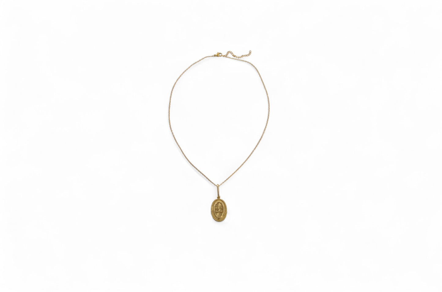 Chanel Vintage CC Coco Dangle Victorian Medallion Necklace Gold Plated Statement Pendant Designer Classic Jewelry