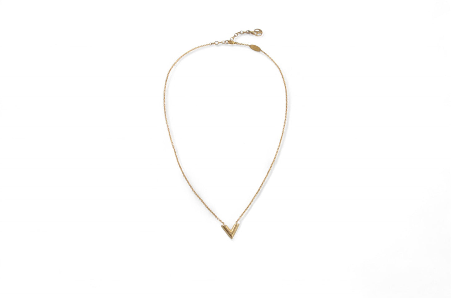 Louis Vuitton Essential V Necklace Pendant Gold Plated Statement Designer Classic Jewelry