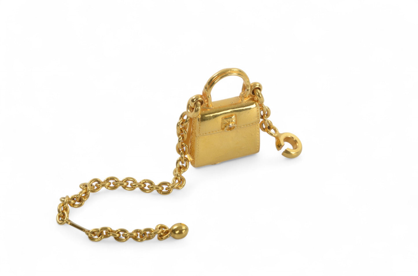 Celine Vintage Purse Bag Charm Keychain Gold tone Key Chain Holder Keyring Accessory Designer Classic