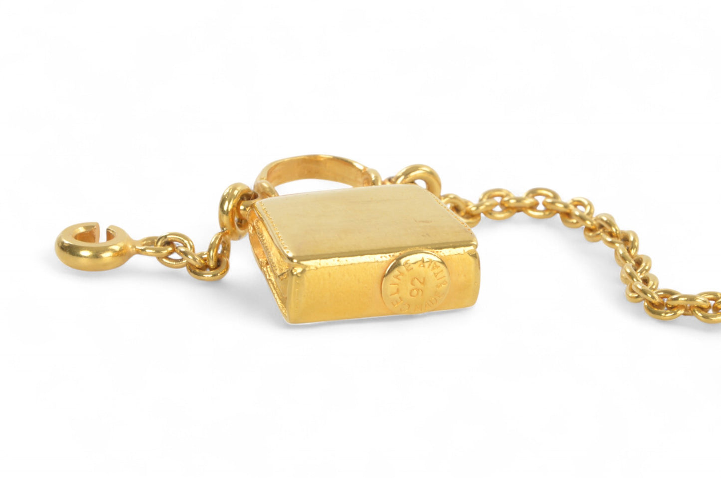 Celine Vintage Purse Bag Charm Keychain Gold tone Key Chain Holder Keyring Accessory Designer Classic