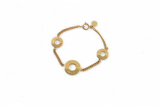 Celine Vintage Circle Logo Charm Bracelet Gold tone Chain Link Designer Classic Authentic