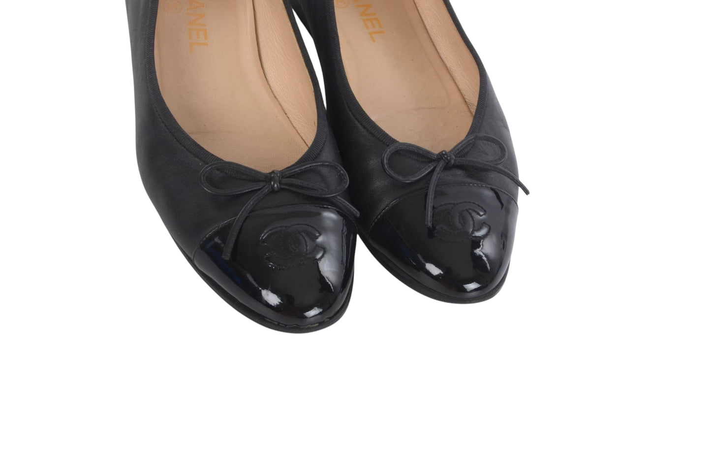 Chanel Ballet Flats Shoes Ballerina Ballet Flat Pumps Ribbon Leather Black Vintage Size 39,5C