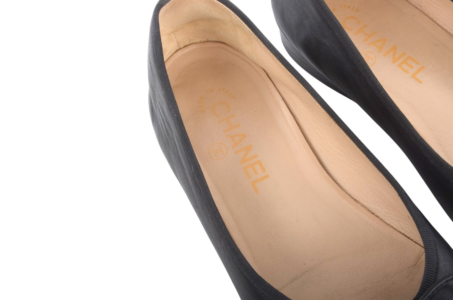Chanel Ballet Flats Shoes Ballerina Ballet Flat Pumps Ribbon Leather Black Vintage Size 39,5C