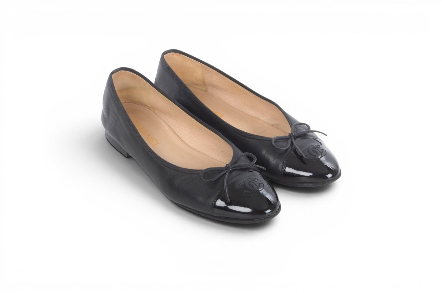 Chanel Ballet Flats Shoes Ballerina Ballet Flat Pumps Ribbon Leather Black Vintage Size 39,5C