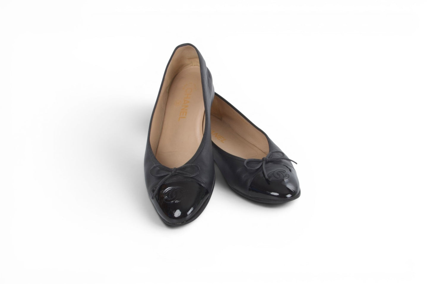 Chanel Ballet Flats Shoes Ballerina Ballet Flat Pumps Ribbon Leather Black Vintage Size 39,5C