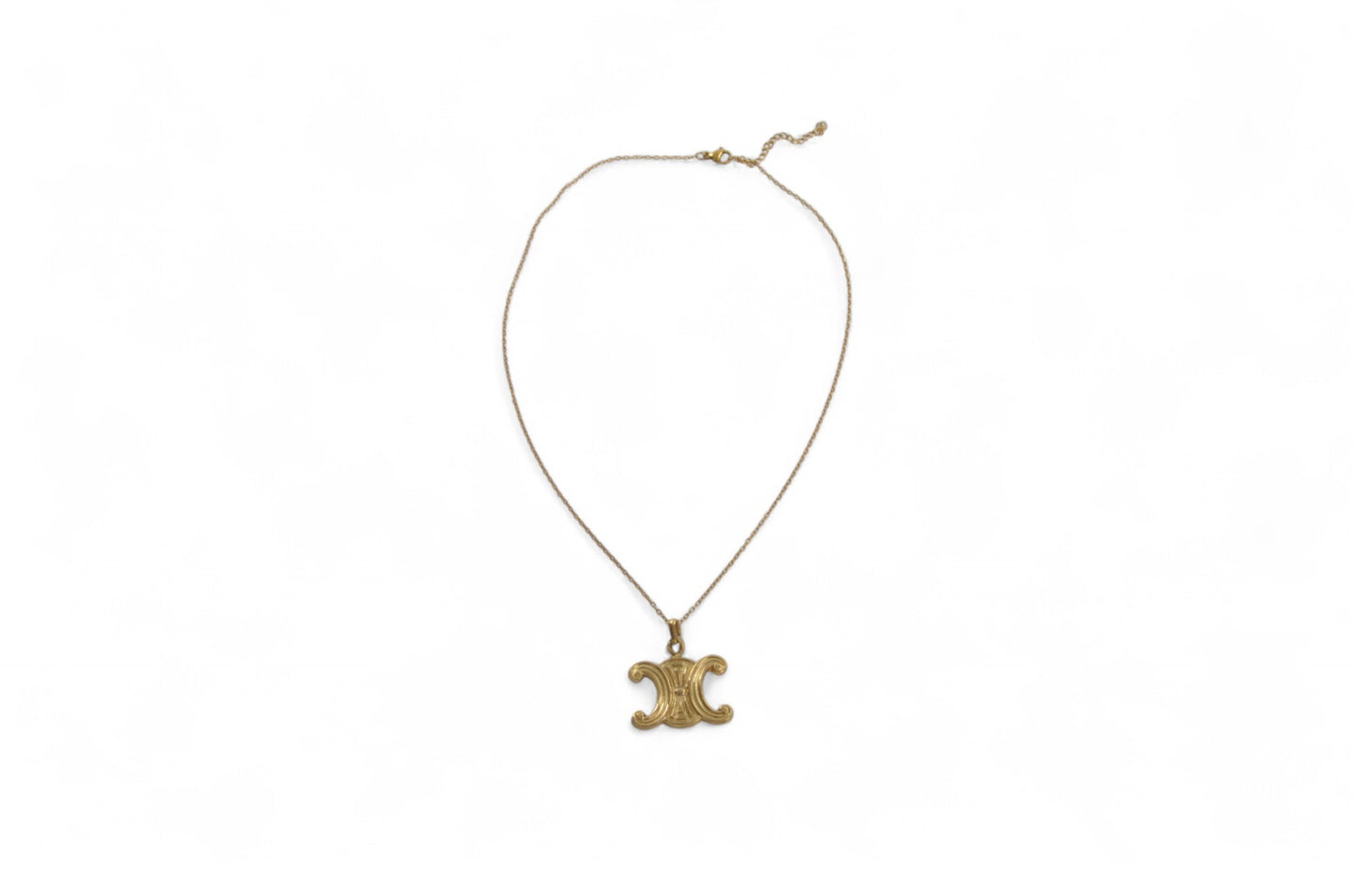 Celine Vintage Triomphe Logo Medallion Pendant Necklace Gold Plated Statement Designer Classic Jewelry