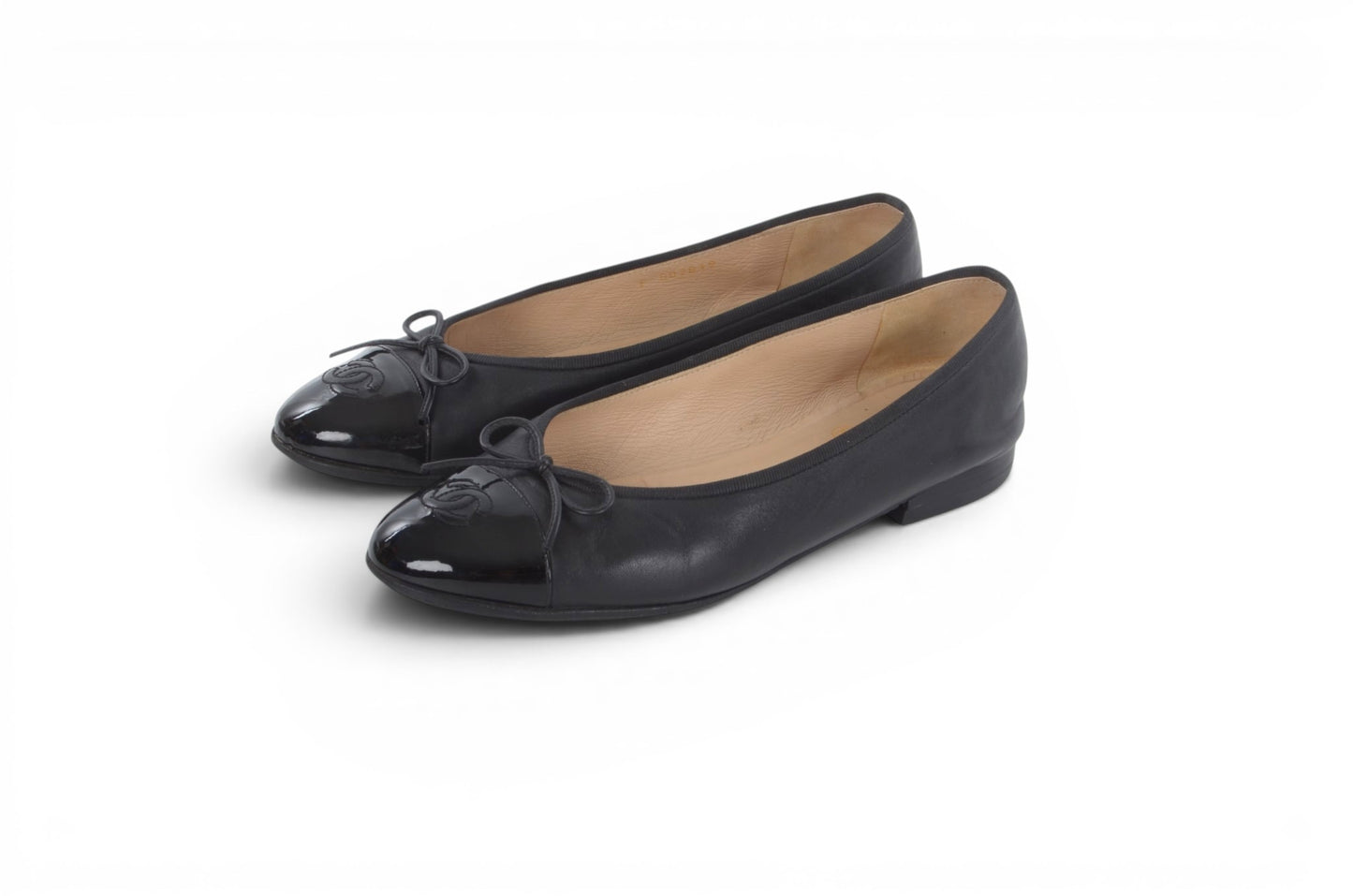 Chanel Ballet Flats Shoes Ballerina Ballet Flat Pumps Ribbon Leather Black Vintage Size 39,5C