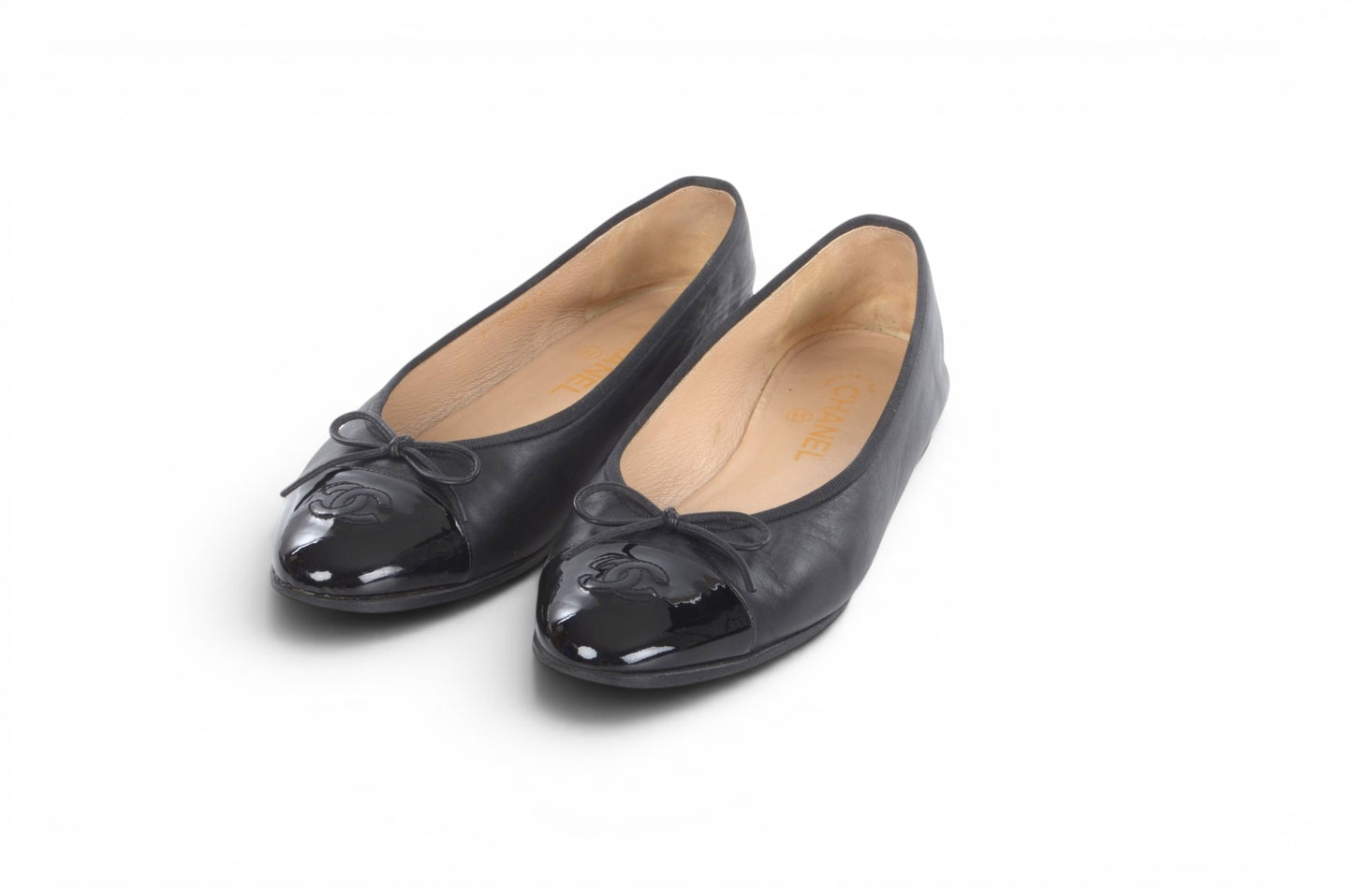 Chanel Ballet Flats Shoes Ballerina Ballet Flat Pumps Ribbon Leather Black Vintage Size 39,5C