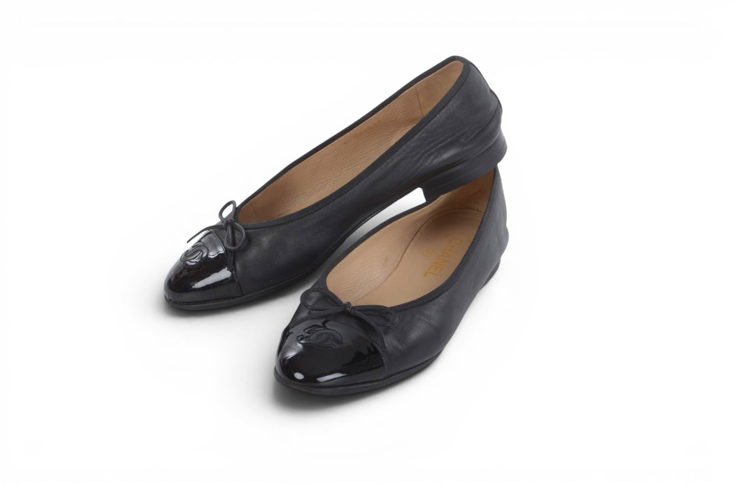 Chanel Ballet Flats Shoes Ballerina Ballet Flat Pumps Ribbon Leather Black Vintage Size 39,5C