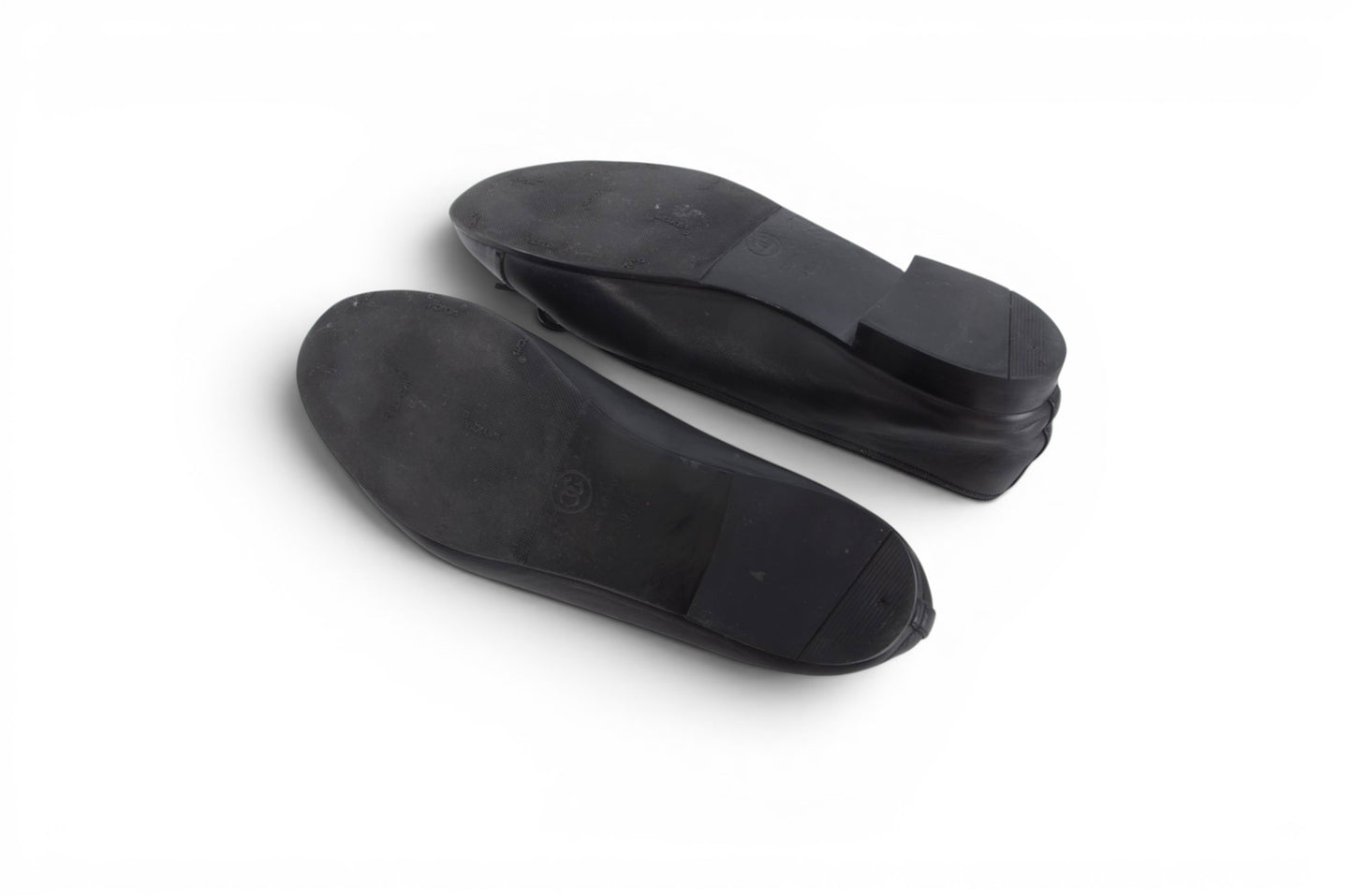 Chanel Ballet Flats Shoes Ballerina Ballet Flat Pumps Ribbon Leather Black Vintage Size 39,5C