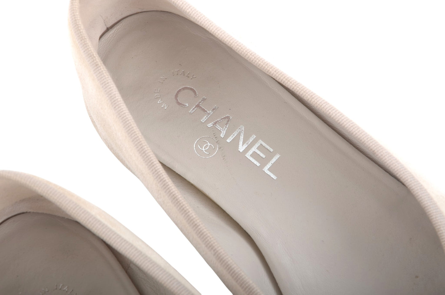 Chanel Ballet Flats Shoes Ballerina Ballet Flat Pumps Ribbon Suede Beige Vintage Size 39,5C