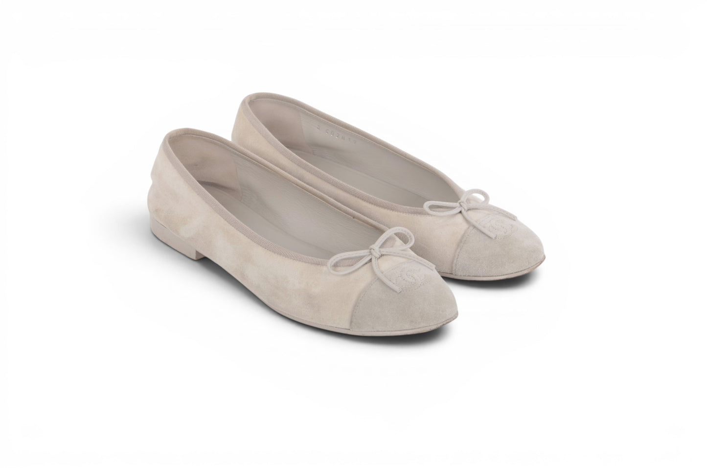 Chanel Ballet Flats Shoes Ballerina Ballet Flat Pumps Ribbon Suede Beige Vintage Size 39,5C