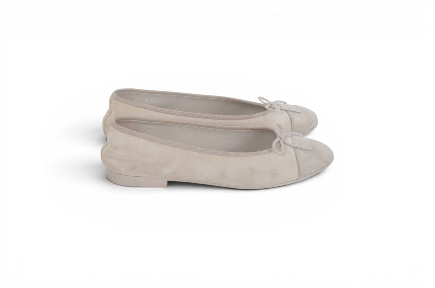 Chanel Ballet Flats Shoes Ballerina Ballet Flat Pumps Ribbon Suede Beige Vintage Size 39,5C