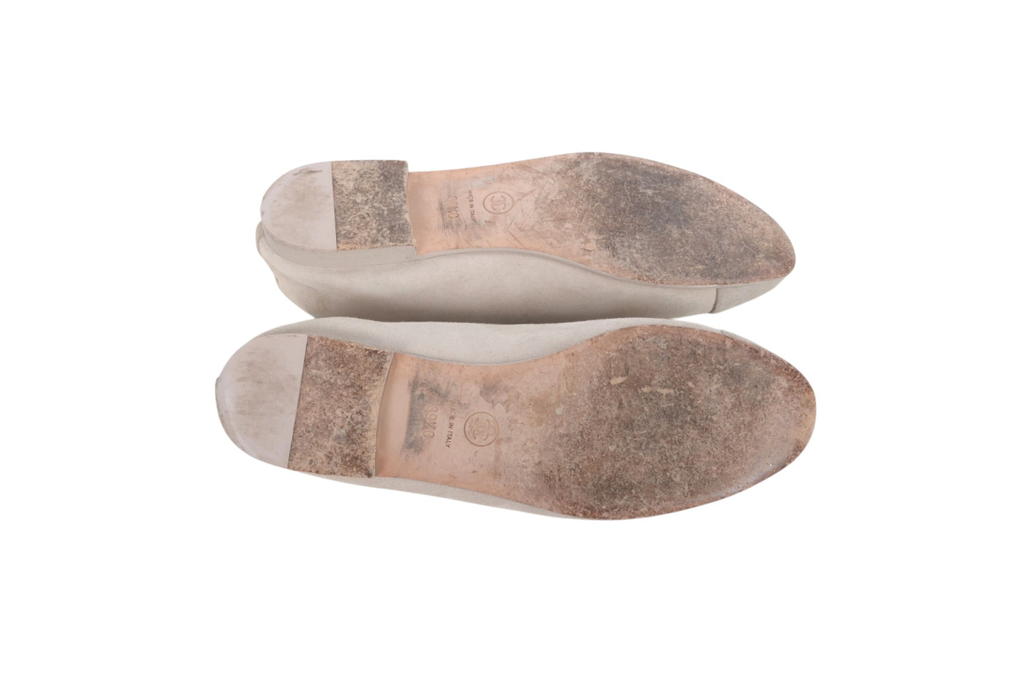 Chanel Ballet Flats Shoes Ballerina Ballet Flat Pumps Ribbon Suede Beige Vintage Size 39,5C