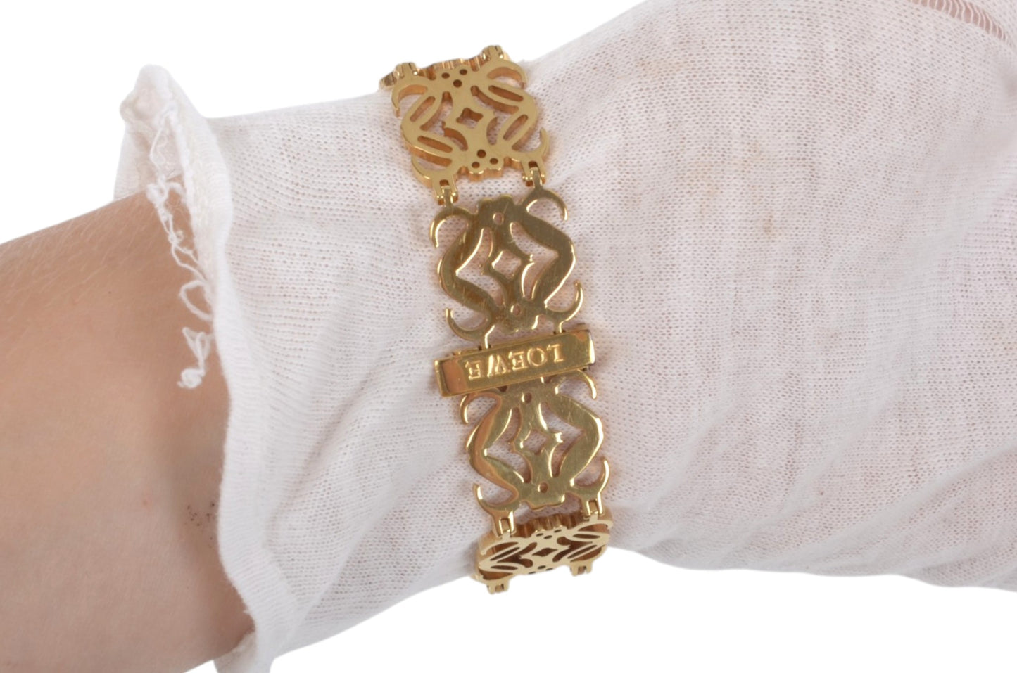 Loewe Anagram Bangle Bracelet Ladies Gold Tone Vintage Designer Classic Authentic