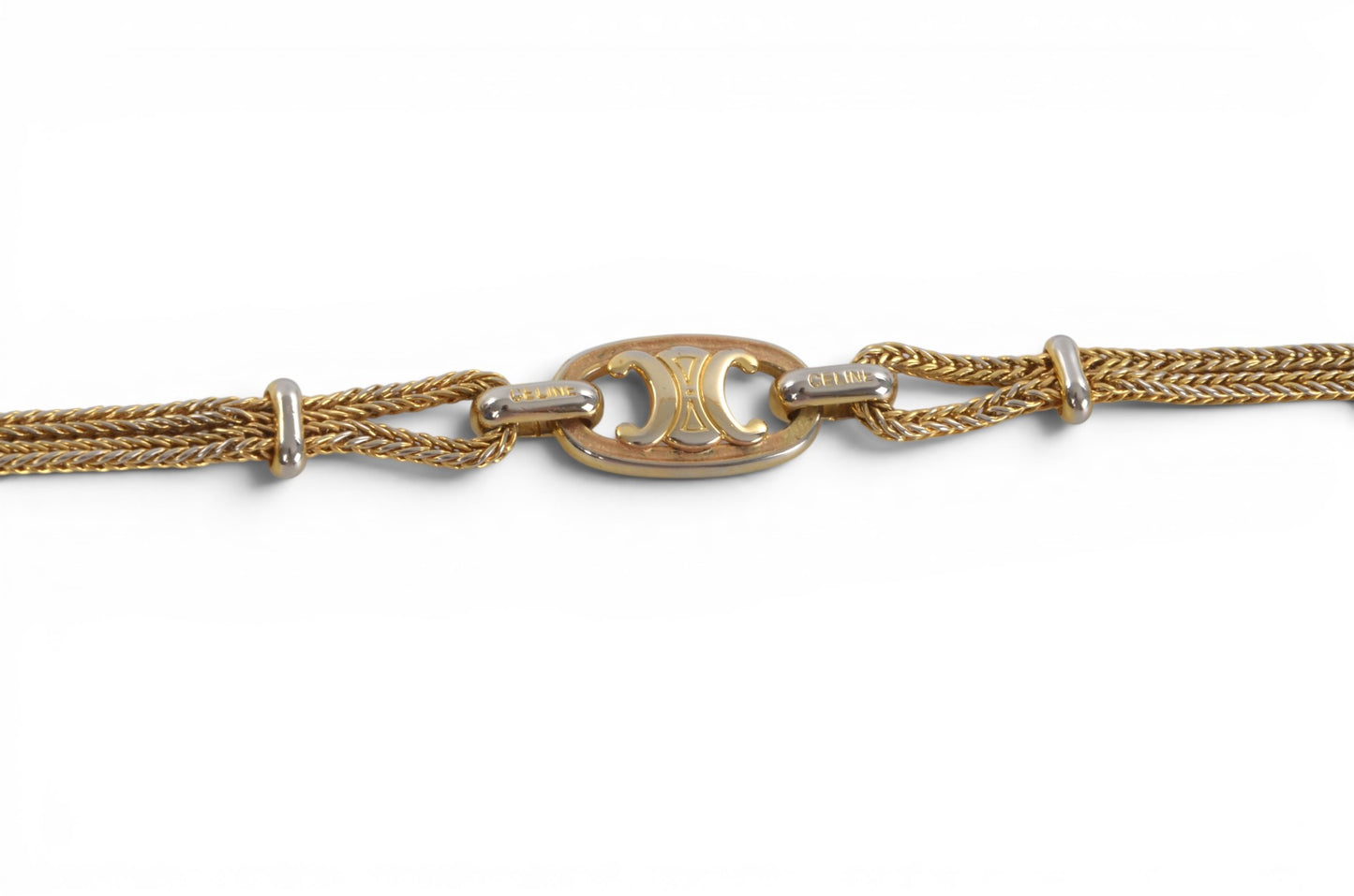 Celine Vintage Triomphe Bracelet Gold tone Chain Link Designer Classic Authentic