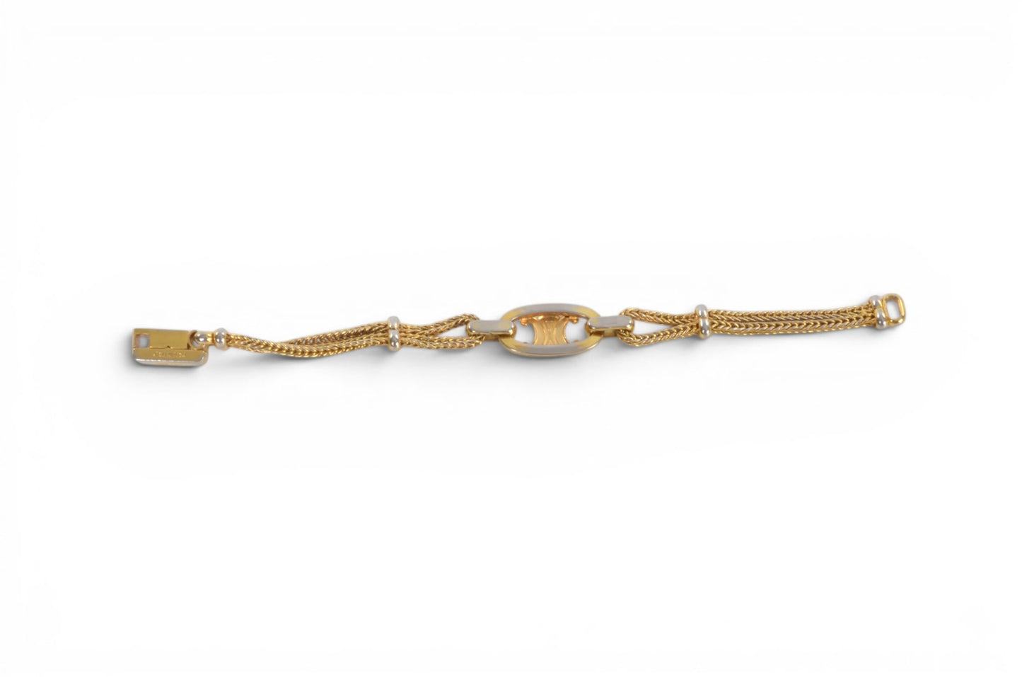 Celine Vintage Triomphe Bracelet Gold tone Chain Link Designer Classic Authentic