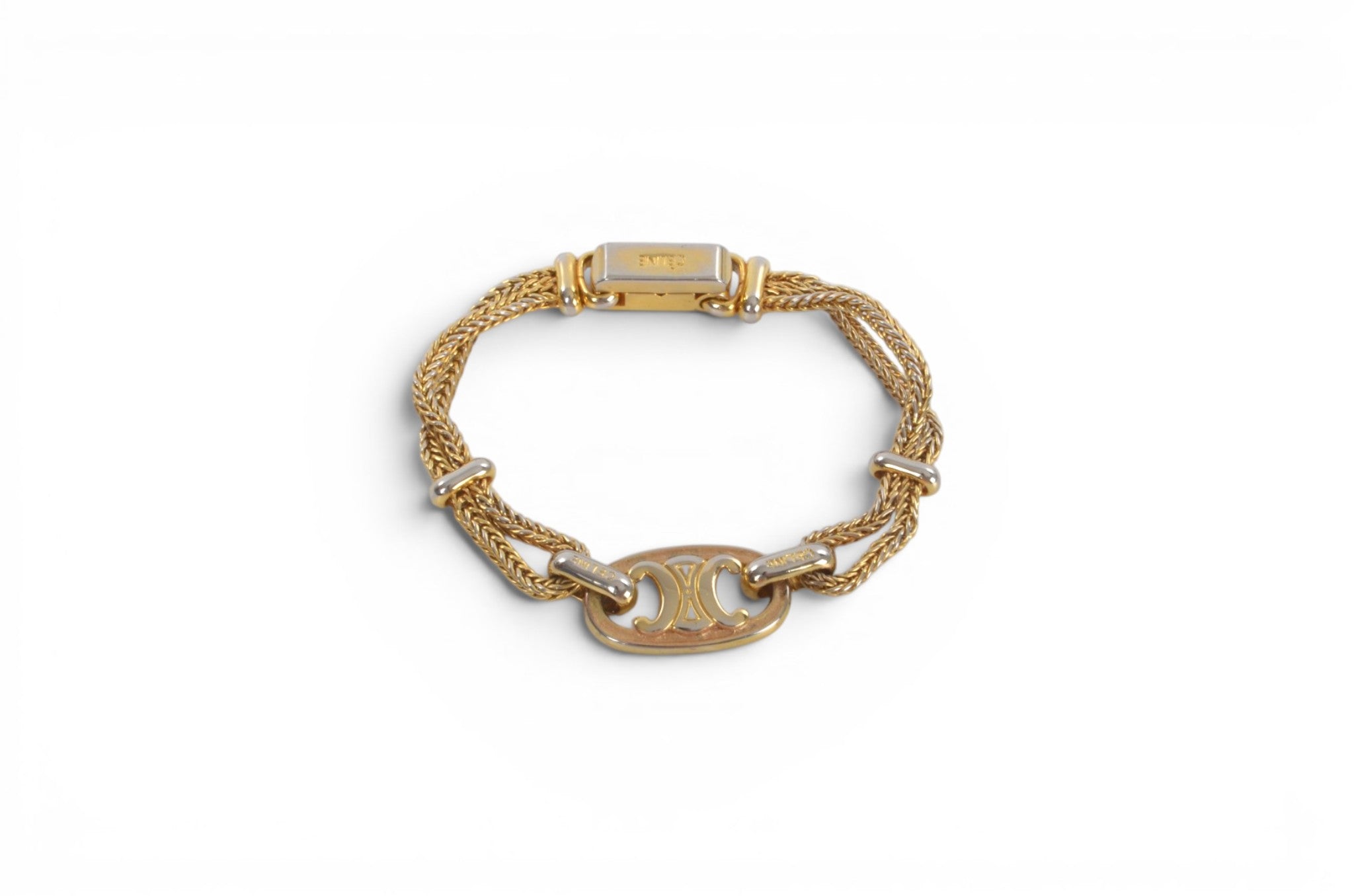 Celine Vintage Triomphe Bracelet Gold tone Chain Link Designer