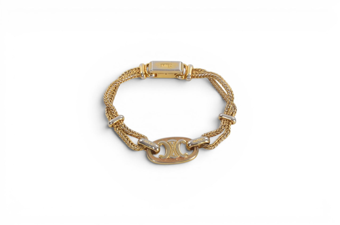 Celine Vintage Triomphe Bracelet Gold tone Chain Link Designer Classic Authentic