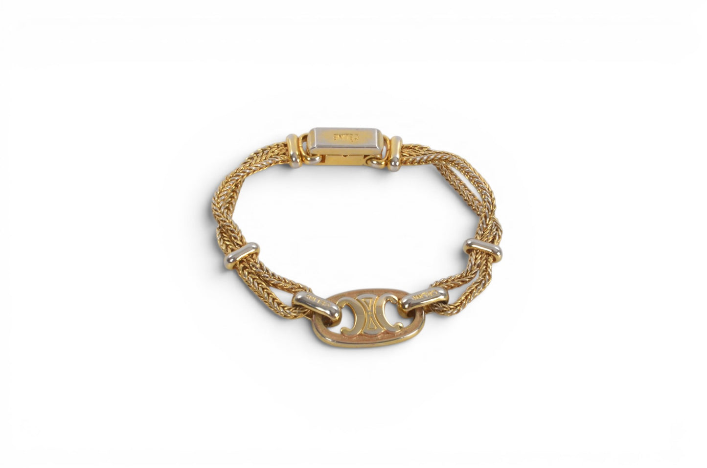 Celine Vintage Triomphe Bracelet Gold tone Chain Link Designer Classic Authentic