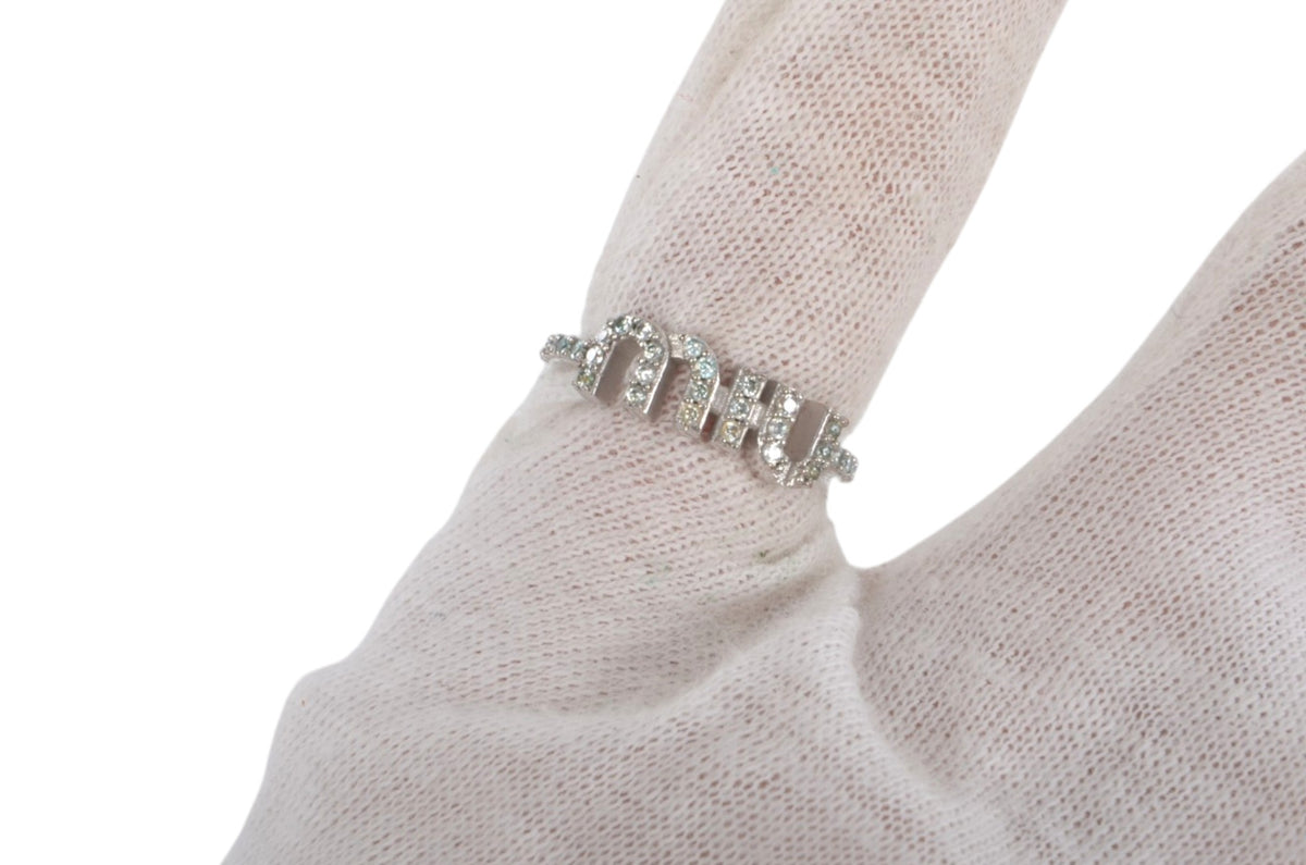 Miu Miu Ring Rhinestone Strass Silver Tone Logo MiuMiu Designer Classic