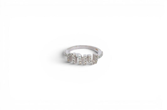 Miu Miu Ring Rhinestone Strass Silver Tone Logo MiuMiu Designer Classic