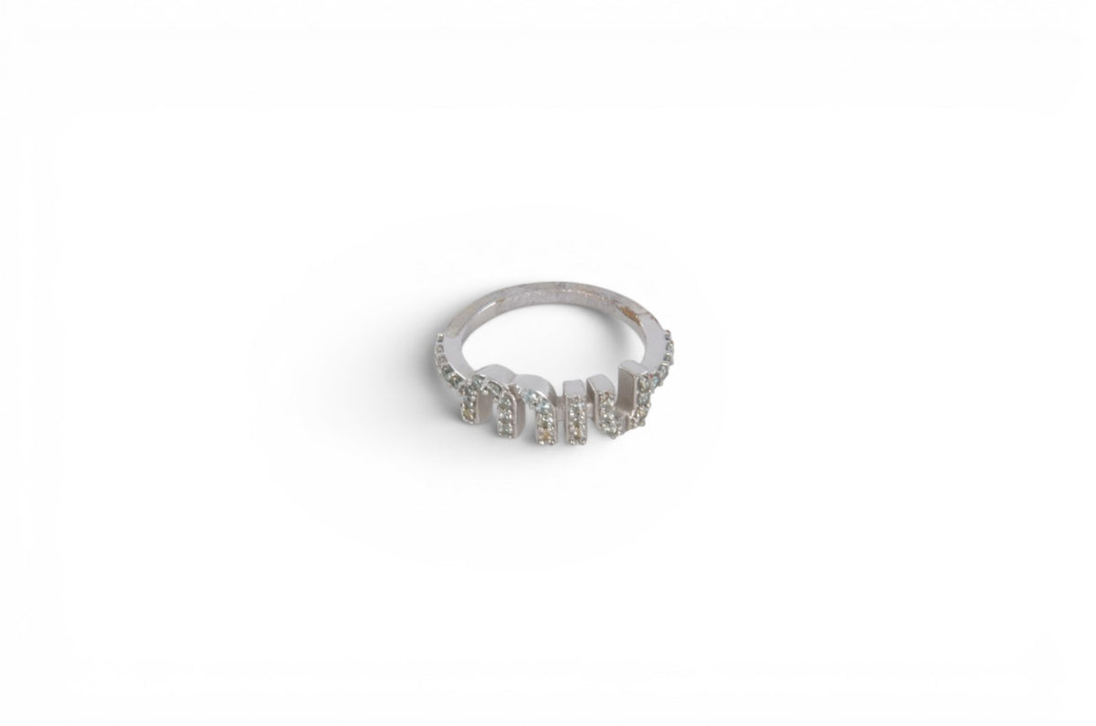 Miu Miu Ring Rhinestone Strass Silver Tone Logo MiuMiu Designer Classic