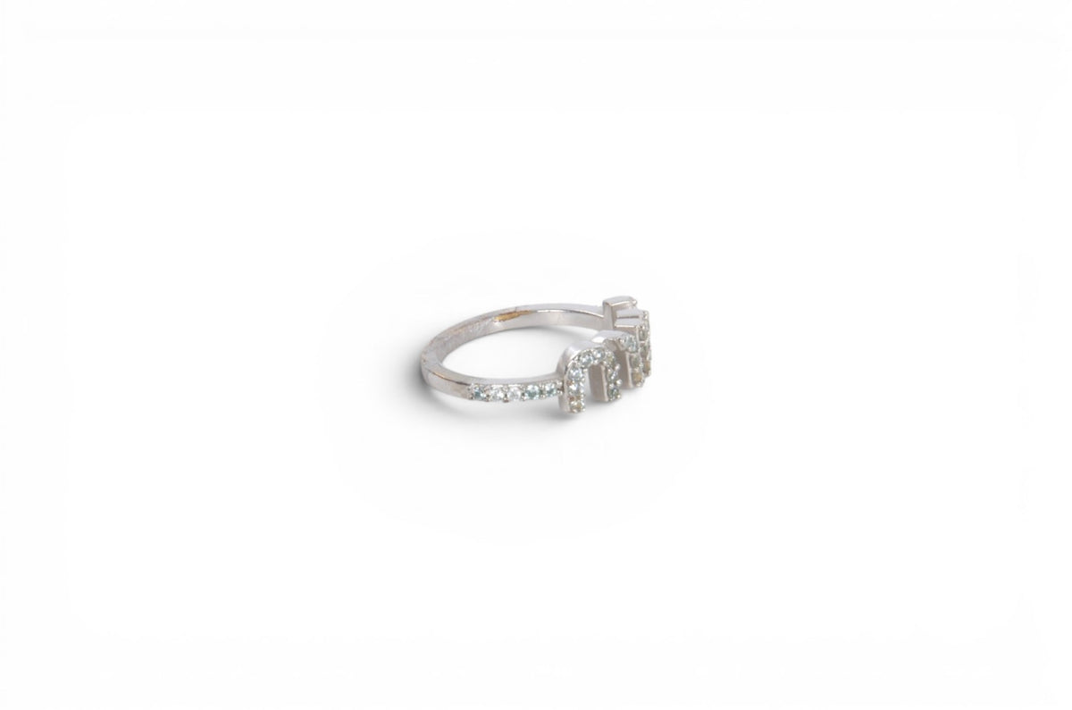 Miu Miu Ring Rhinestone Strass Silver Tone Logo MiuMiu Designer Classic