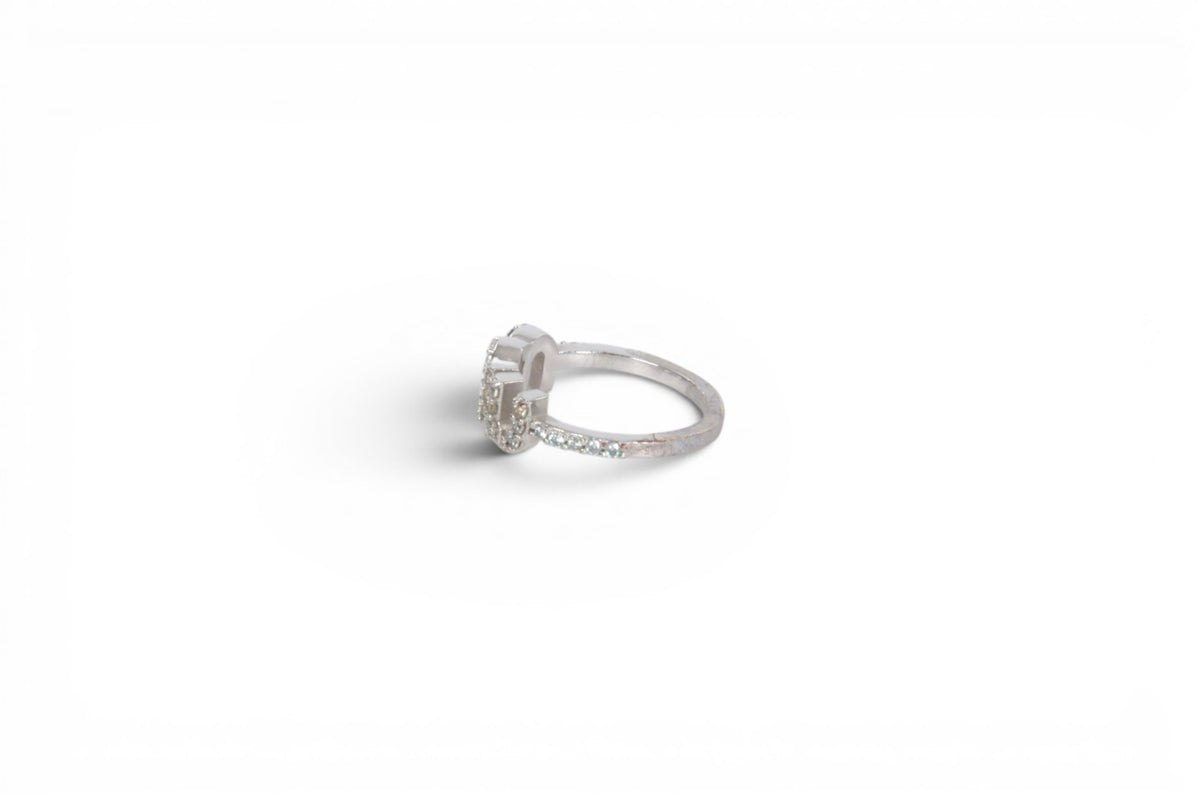Miu Miu Ring Rhinestone Strass Silver Tone Logo MiuMiu Designer Classic