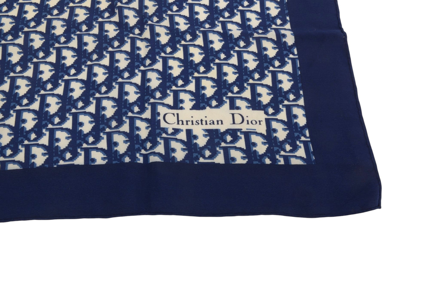 Christian Dior Scarf Vintage Navy Trotter 100% Silk Oblique Monogram Stole Shawl Designer Classic