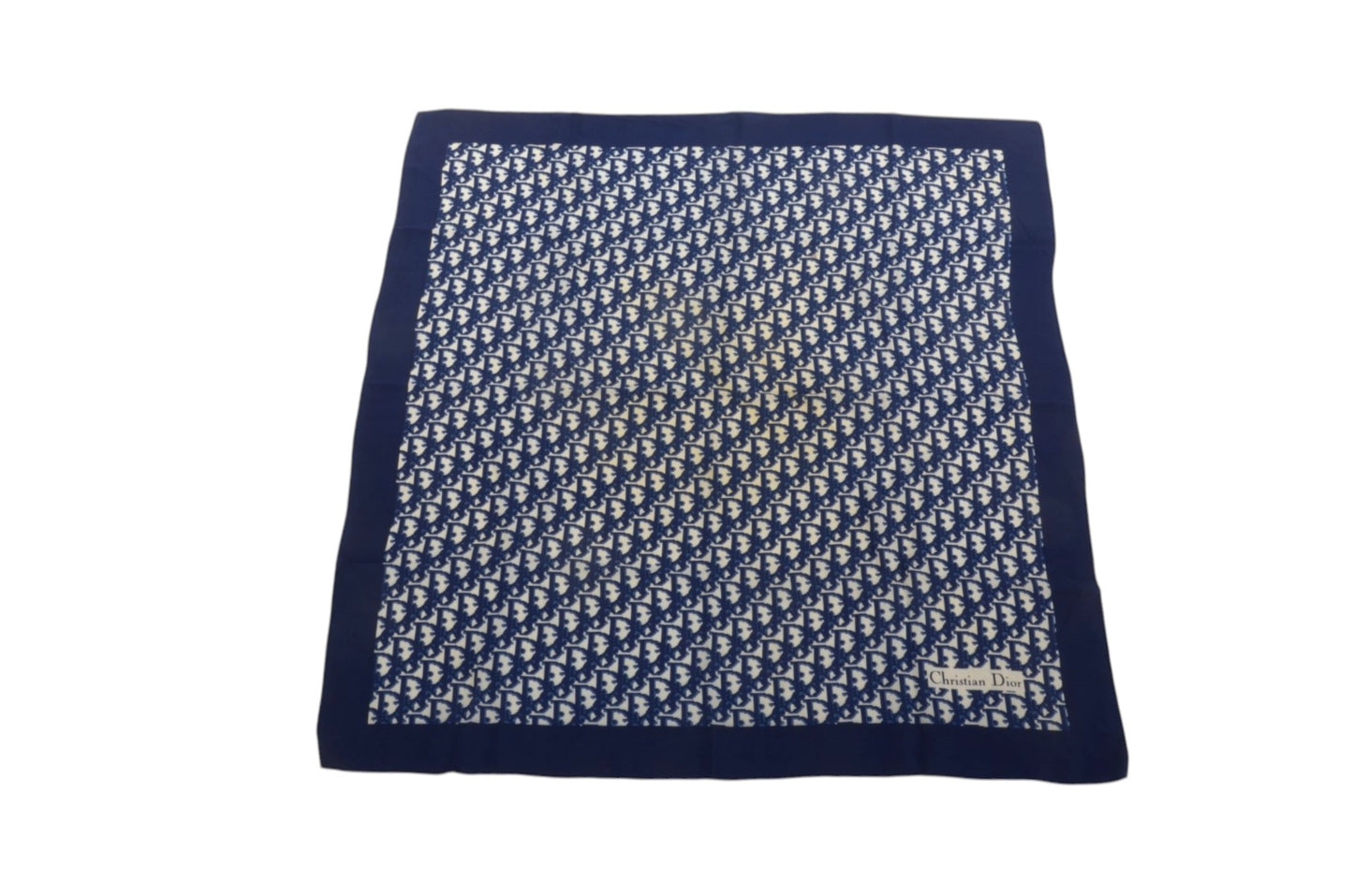 Christian Dior Scarf Vintage Navy Trotter 100% Silk Oblique Monogram Stole Shawl Designer Classic