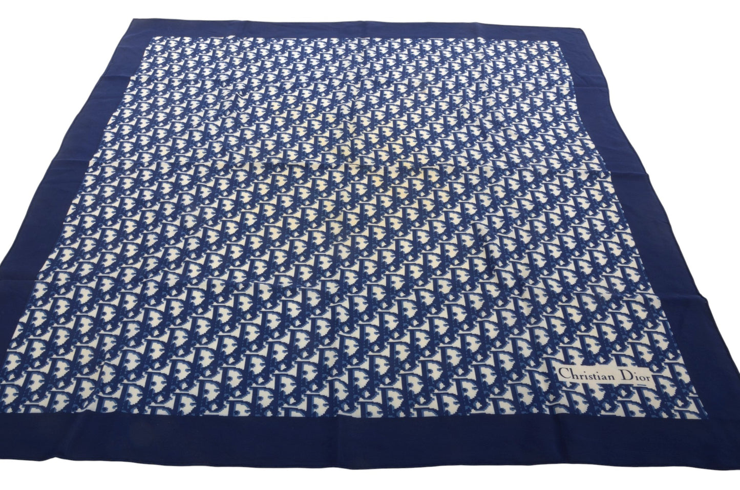 Christian Dior Scarf Vintage Navy Trotter 100% Silk Oblique Monogram Stole Shawl Designer Classic