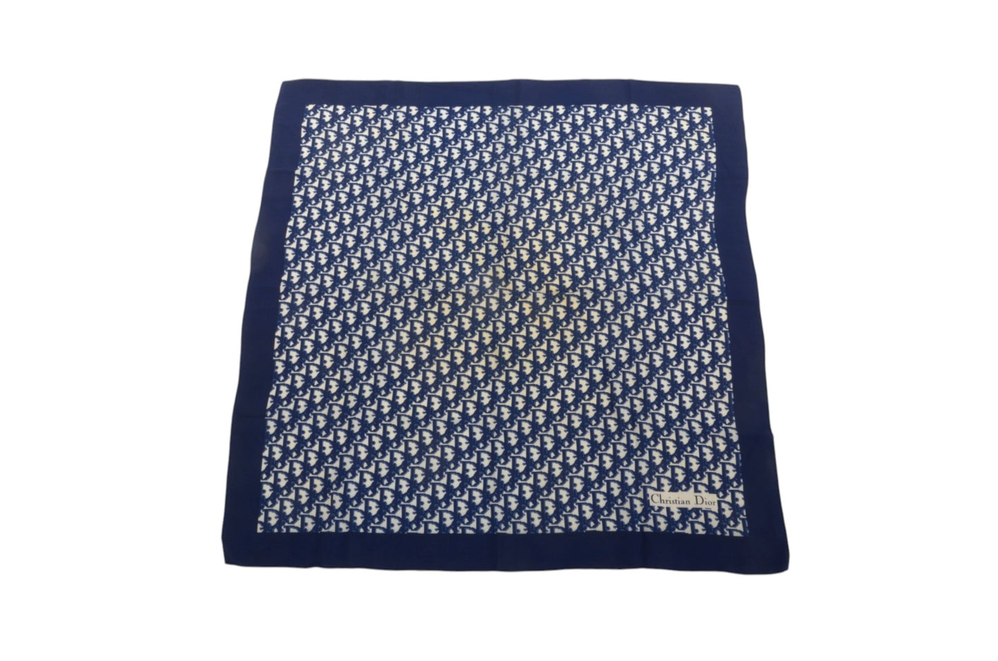 Christian Dior Scarf Vintage Navy Trotter 100% Silk Oblique Monogram Stole Shawl Designer Classic