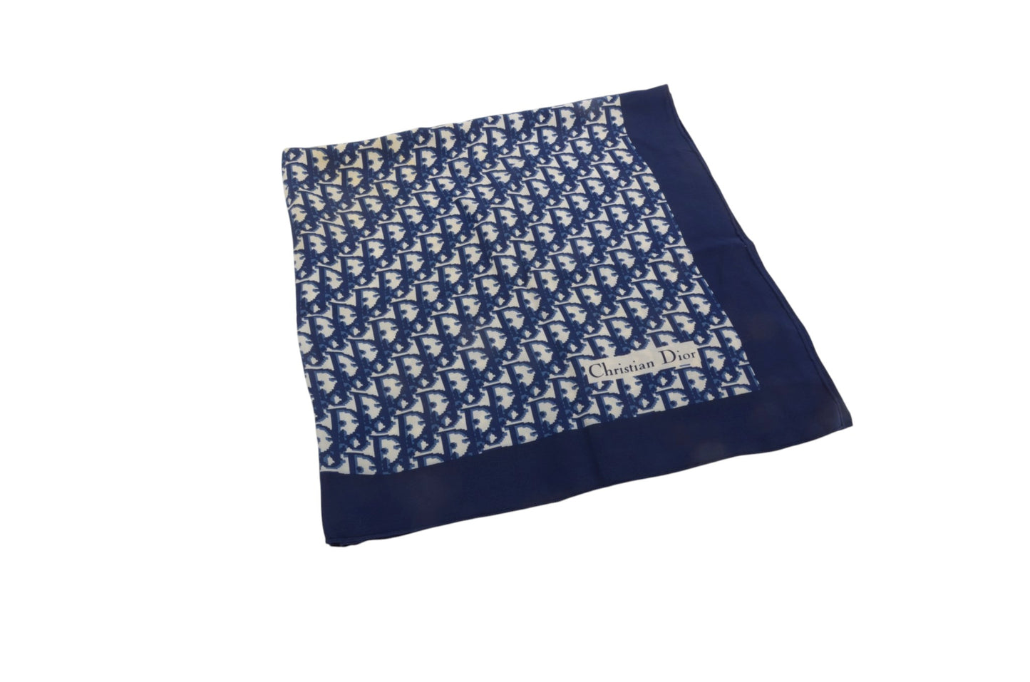 Christian Dior Scarf Vintage Navy Trotter 100% Silk Oblique Monogram Stole Shawl Designer Classic
