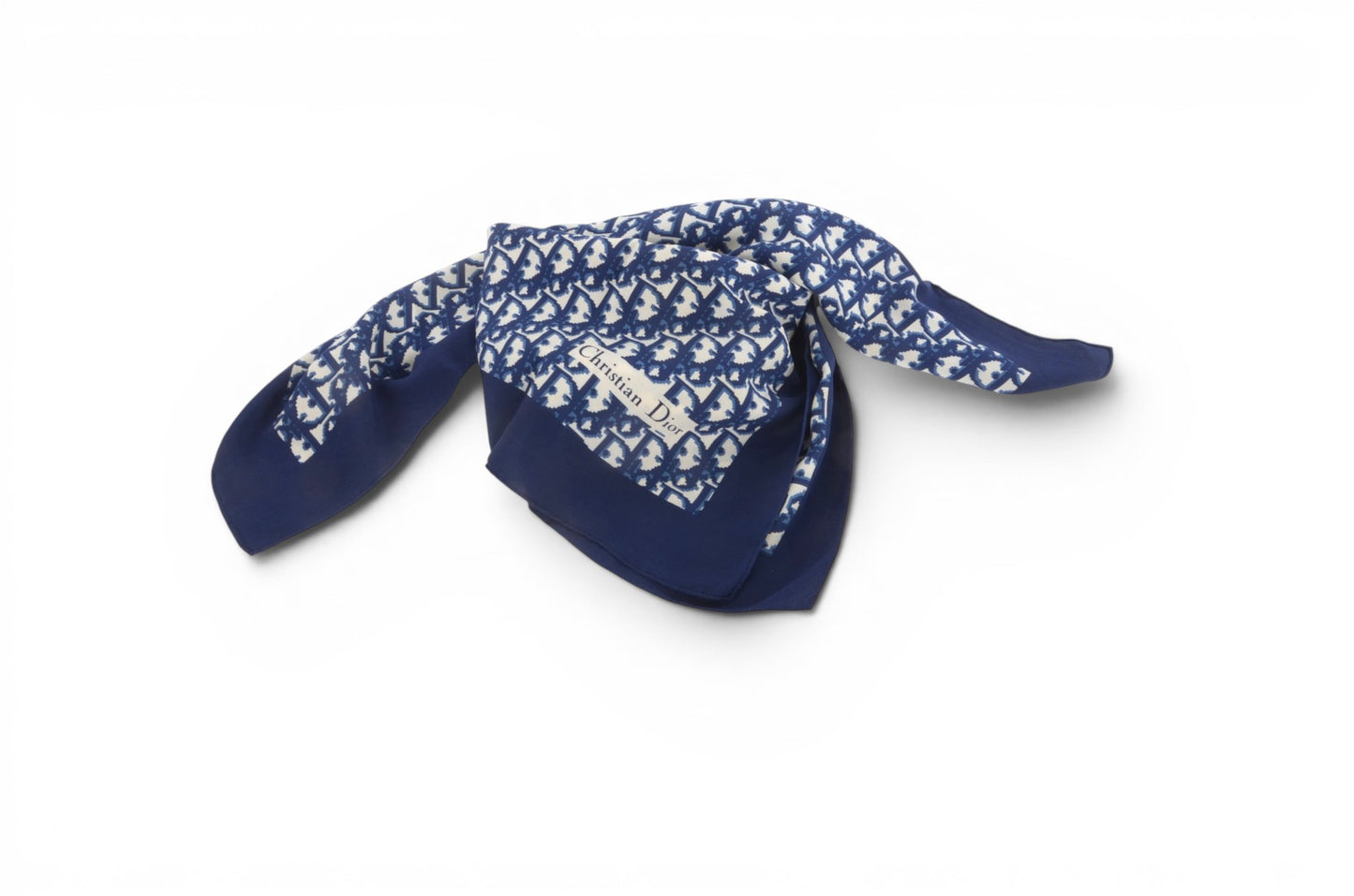 Christian Dior Scarf Vintage Navy Trotter 100% Silk Oblique Monogram Stole Shawl Designer Classic