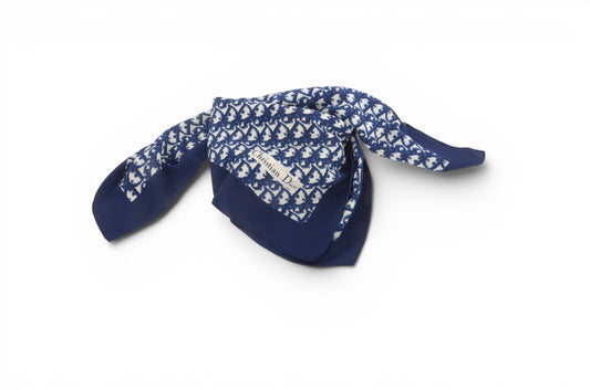 Christian Dior Scarf Vintage Navy Trotter 100% Silk Oblique Monogram Stole Shawl Designer Classic