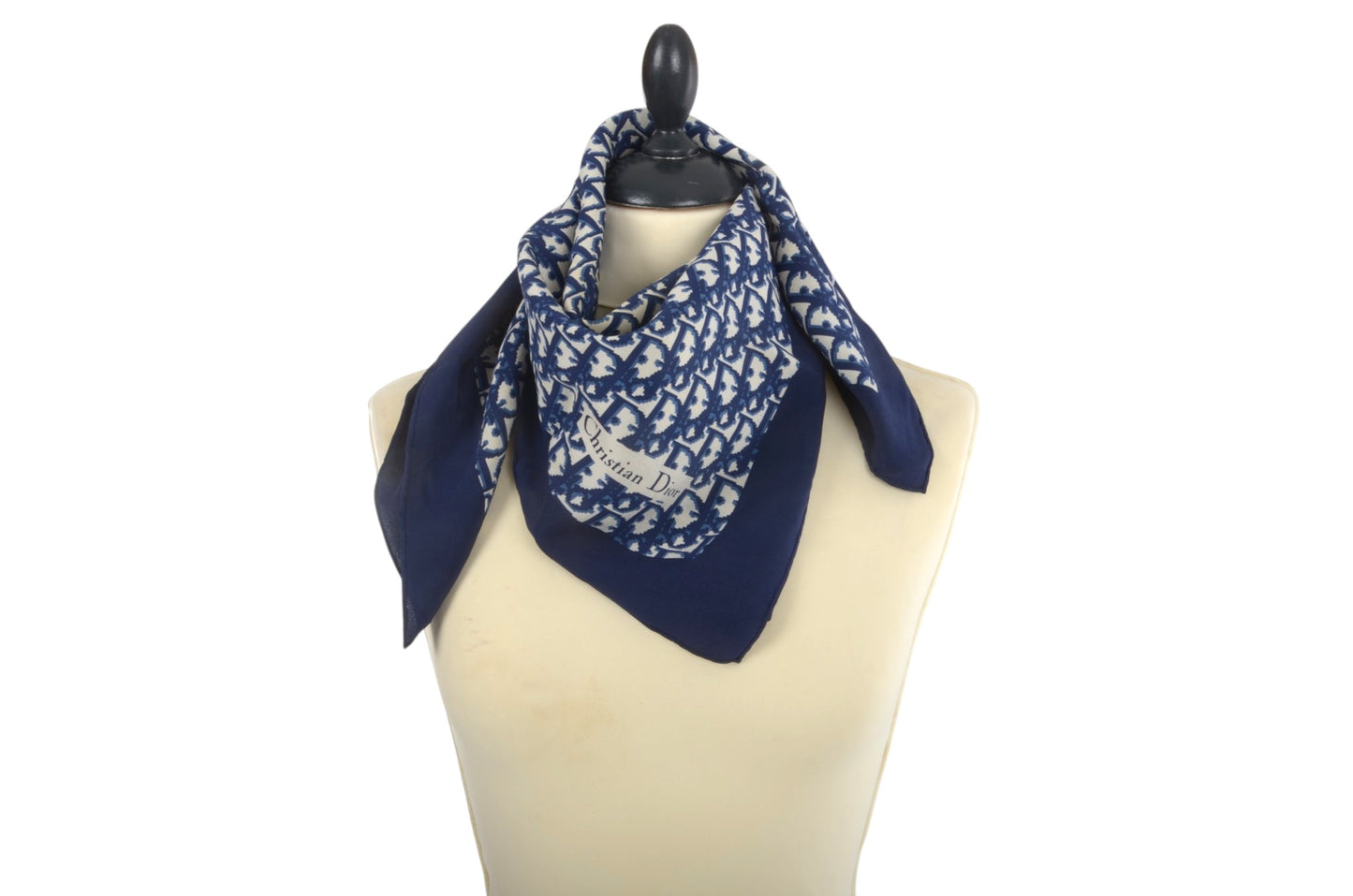 Christian Dior Scarf Vintage Navy Trotter 100% Silk Oblique Monogram Stole Shawl Designer Classic