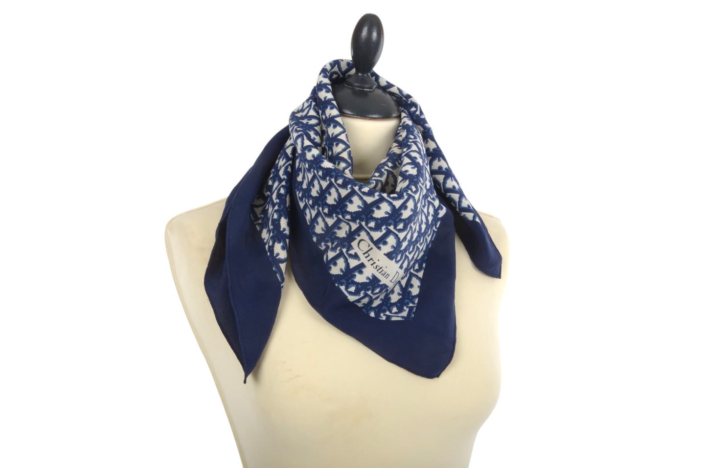 Christian Dior Scarf Vintage Navy Trotter 100% Silk Oblique Monogram Stole Shawl Designer Classic