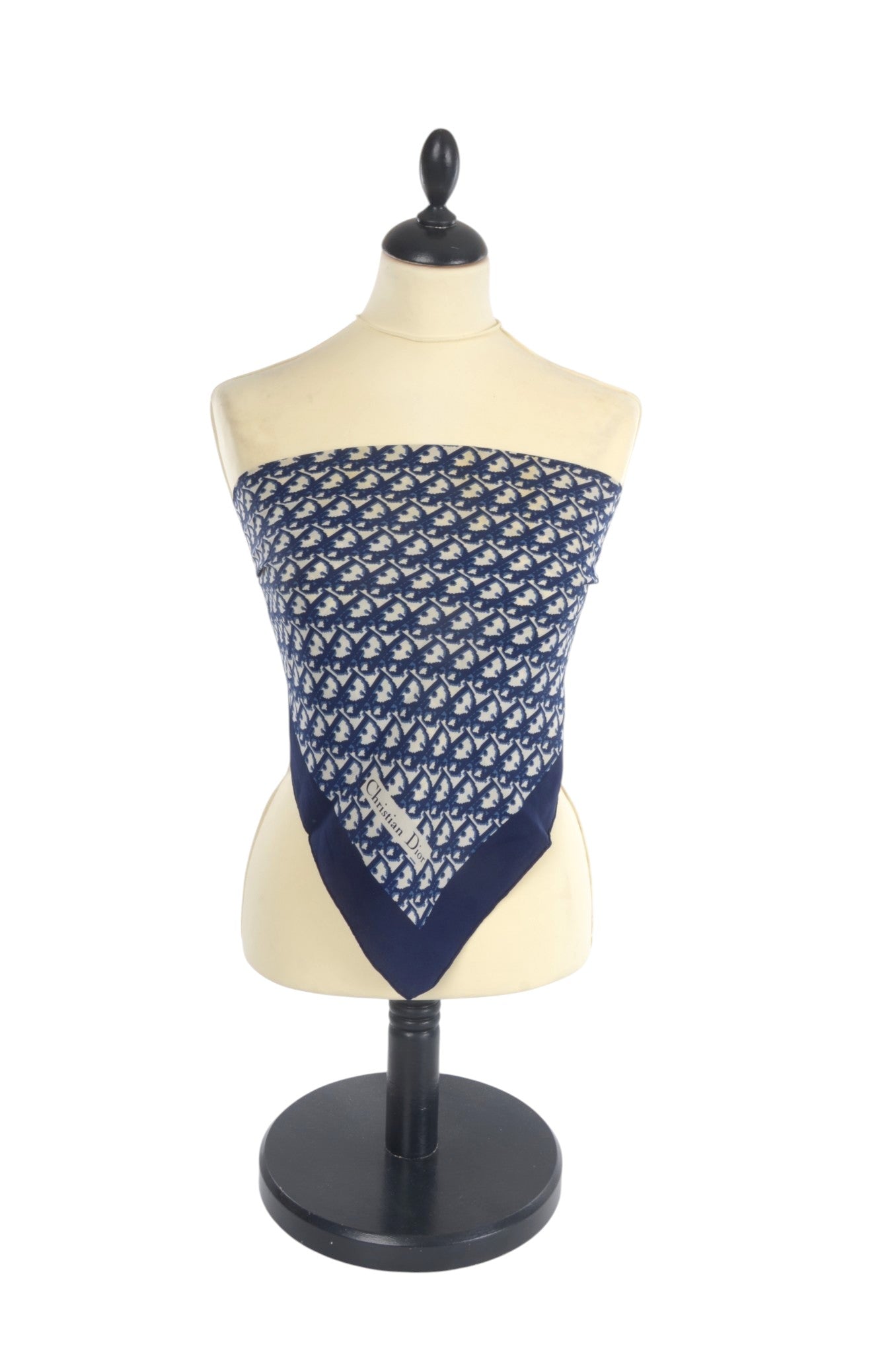 Christian Dior Scarf Vintage Navy Trotter 100% Silk Oblique Monogram Stole Shawl Designer Classic