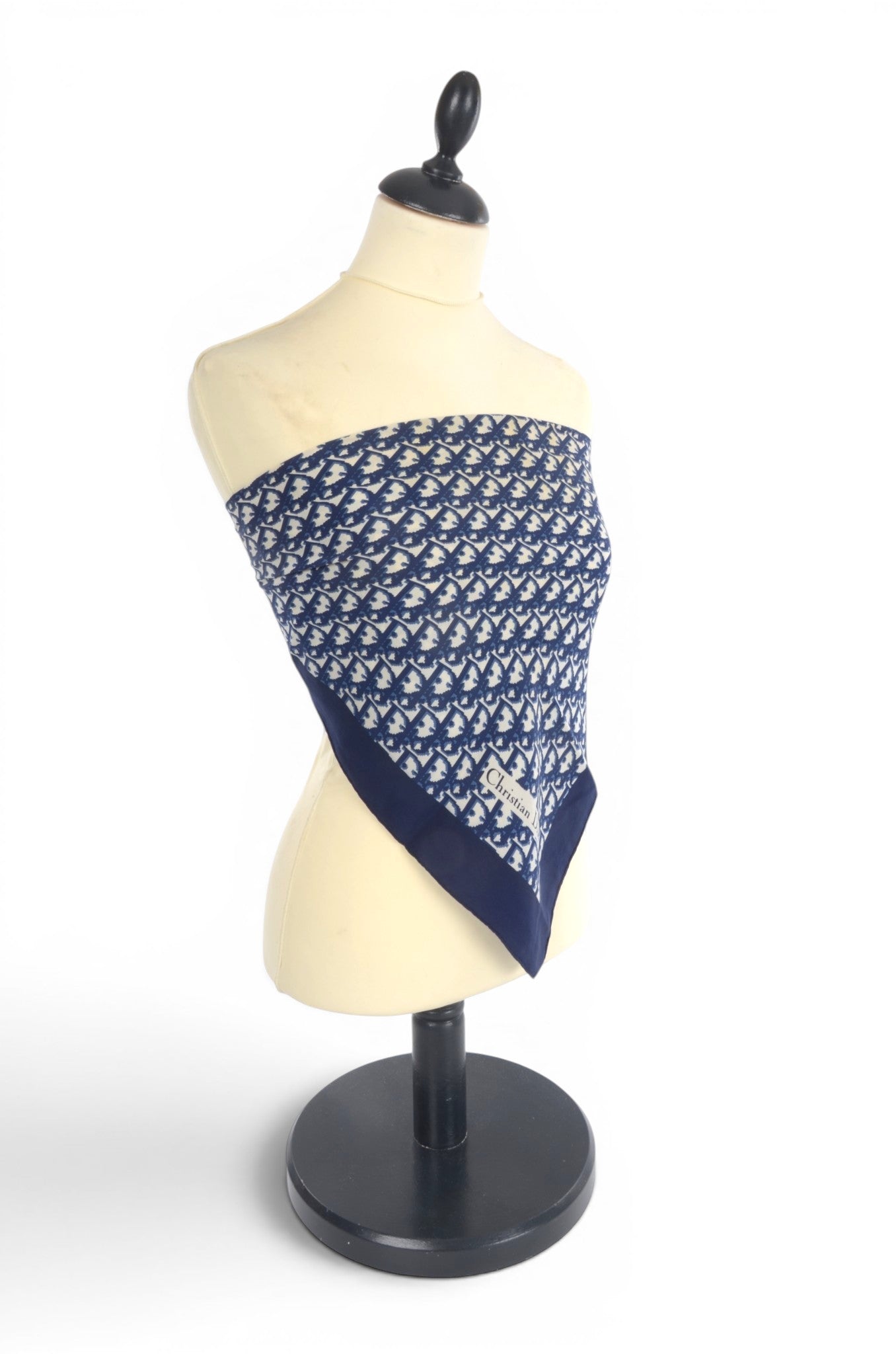 Christian Dior Scarf Vintage Navy Trotter 100% Silk Oblique Monogram Stole Shawl Designer Classic