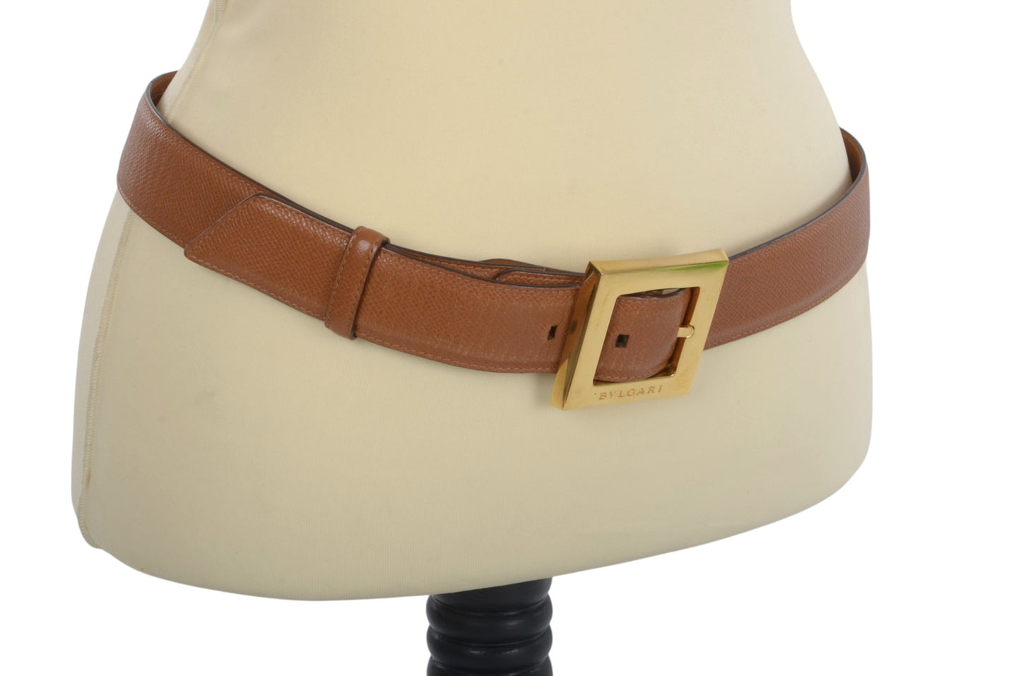 Bvlgari Leather Belt Brown Gold Hardware Women's Vintage Bulgari Designer Classic