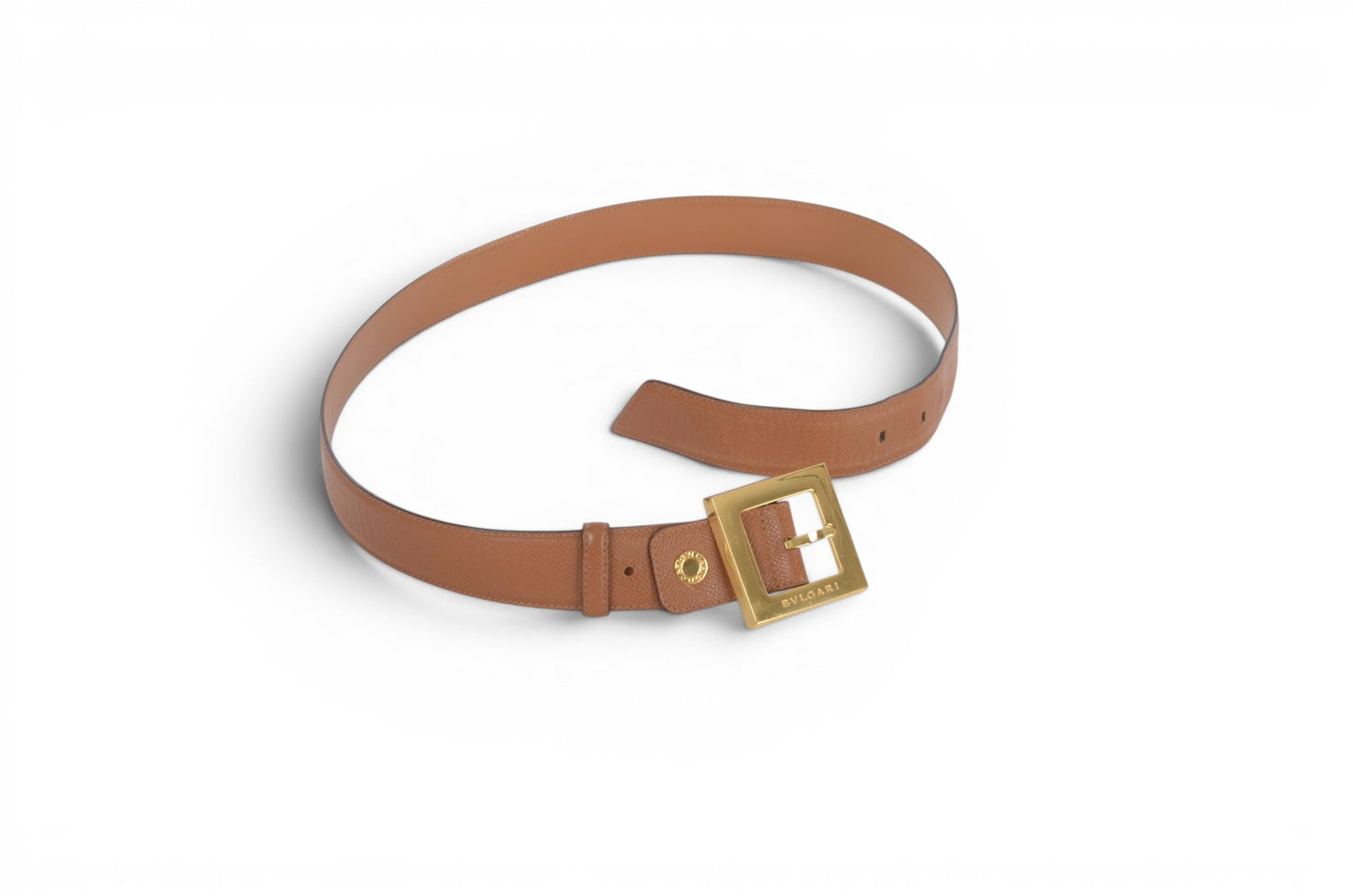 Bvlgari Leather Belt Brown Gold Hardware Women's Vintage Bulgari Designer Classic
