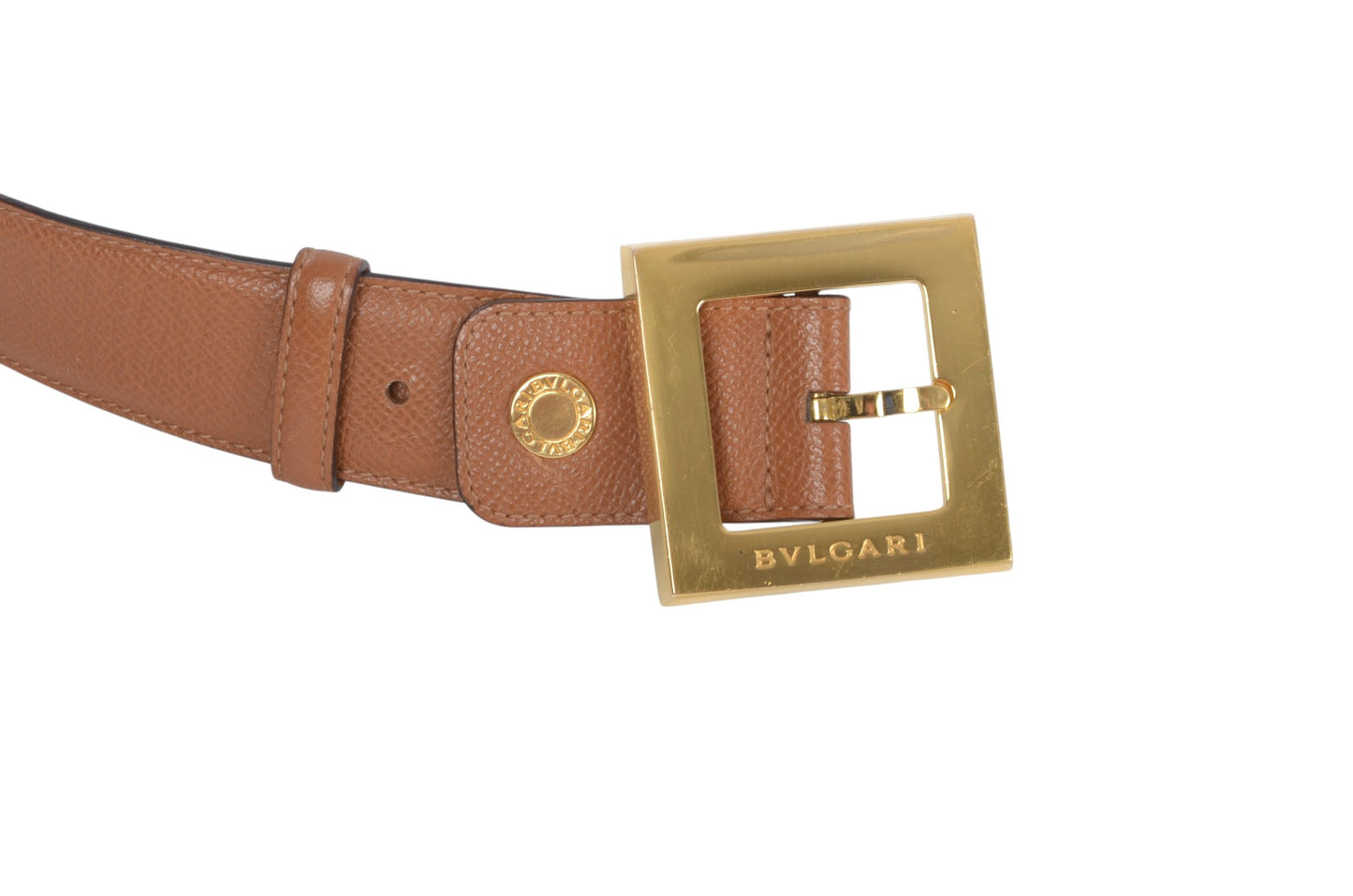 Bvlgari Leather Belt Brown Gold Hardware Women's Vintage Bulgari Designer Classic